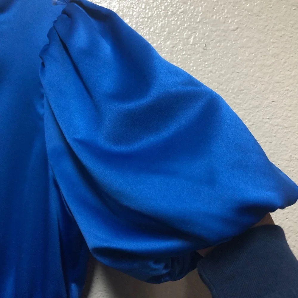 Glam Los‎ Angeles Royal Blue Satin Open Back Smocked Mini Dress GD3845 Small NWT